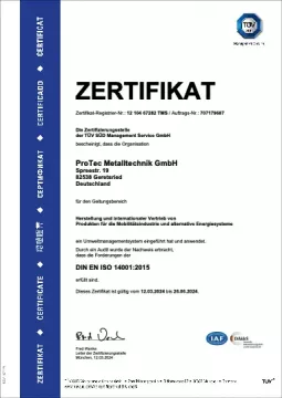 Zertifikat DIN EN ISO 14001: 2015