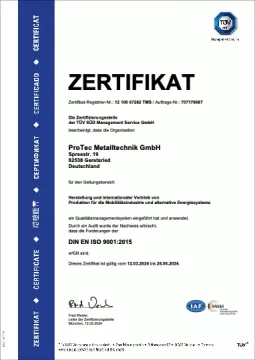 Zertifikat DIN EN ISO 9001: 2015